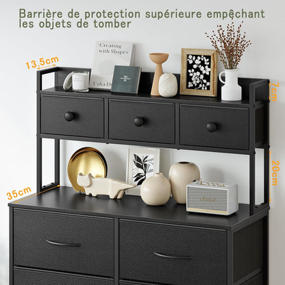 Commode, Opbergkast, Commode met Laden, Ladekast met Handvatten, Commode Kast met Houten Blad en 9 Lades, Kleerkast voor Slaapkamer, Zwart