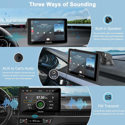 Carpuride C3 Draadloze Carplay & Android autoradio, draagbaar, 7 inch HD touchscreen, stereo ontvanger met AirPlay Link spiegels, bluetooth, navigatie, Siri, FM/AUX.