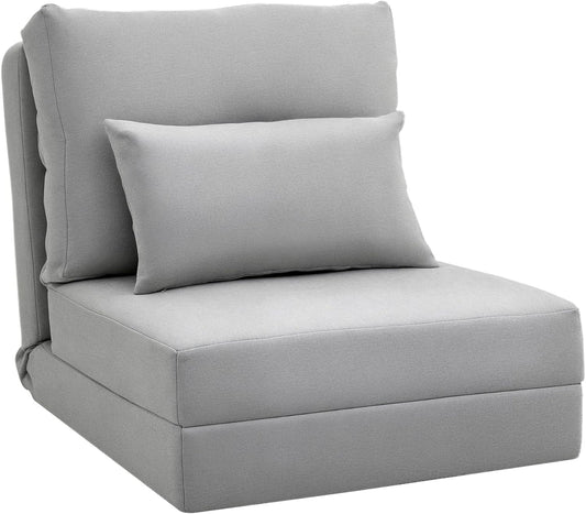 HOMCOM Bodensessel 2-in-1 Klappbett mit verstellbarer Rückenlehne Bodensofa mit Zierkissen, Bodensitzkissen für Wohnzimmer, Schlafzimmer, Leinen, Grau - QUORE