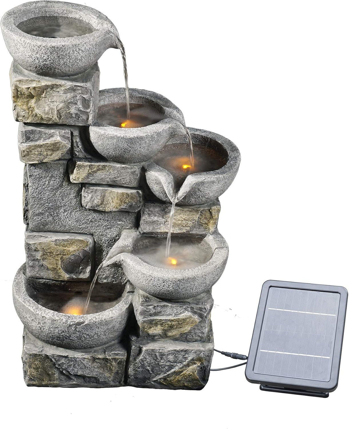 Teamson Home Buiten Tuin Water Fontein Met Lichten - Zonne-Energie - Waterornament - 4 Kommen Ontwerp - Waterval - Tuindecoratie - Binnen & Buitenhuis - Met Pomp - 43.2 x 30.5 x 68.6 (cm)