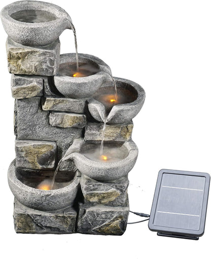 Teamson Home Buiten Tuin Water Fontein Met Lichten - Zonne-Energie - Waterornament - 4 Kommen Ontwerp - Waterval - Tuindecoratie - Binnen & Buitenhuis - Met Pomp - 43.2 x 30.5 x 68.6 (cm)