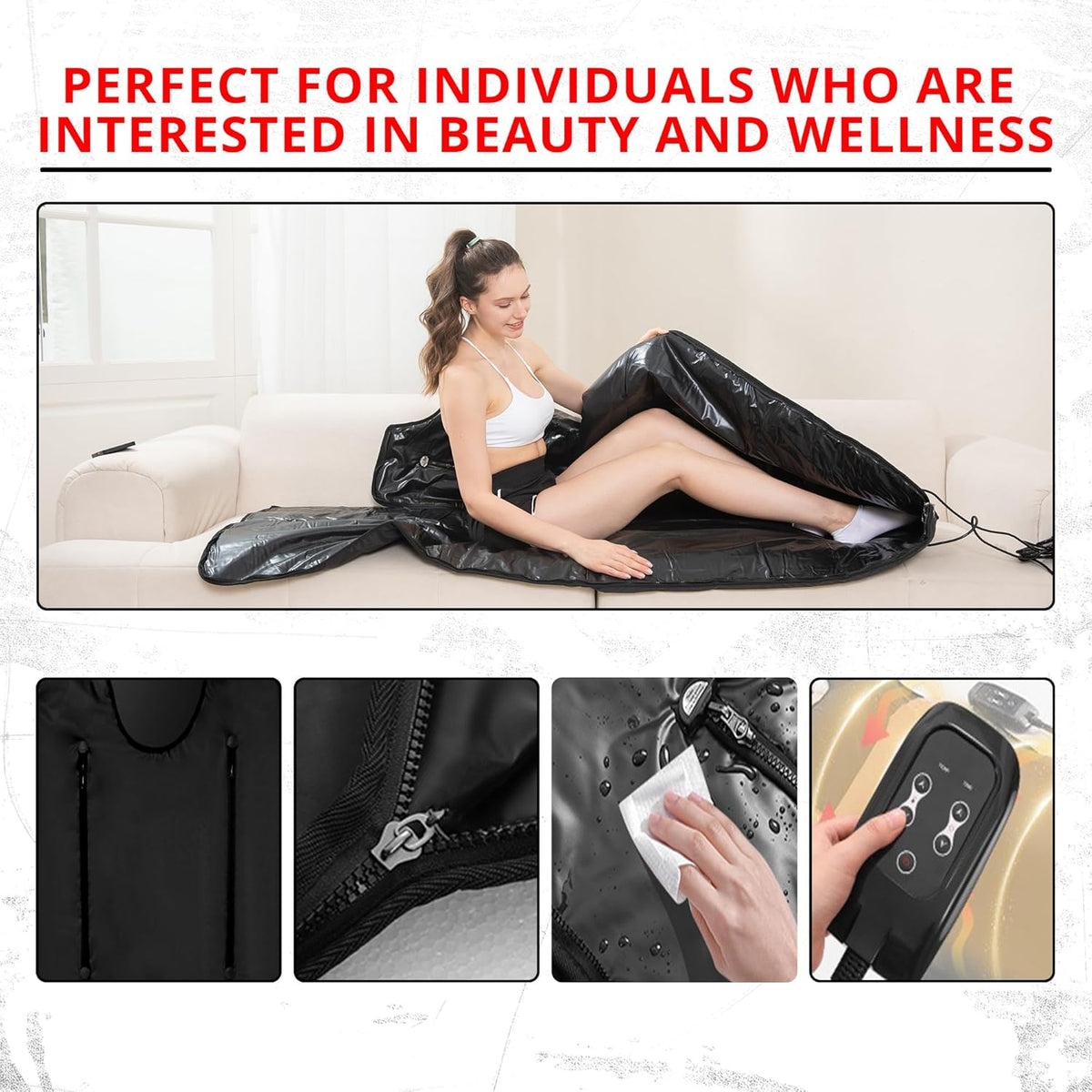 MAXSTRENGTH Sauna Blanket Infrared for Weight Loss and Detox | 35-70°C Adjustable Heat | 180 x 160 cm | Home Spa Therapy Blanket for Relaxation and Muscle Recovery (Black, Full Body, 180 x 160 cm) - QUORE