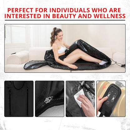 MAXSTRENGTH Sauna Blanket Infrared for Weight Loss and Detox | 35-70°C Adjustable Heat | 180 x 160 cm | Home Spa Therapy Blanket for Relaxation and Muscle Recovery (Black, Full Body, 180 x 160 cm) - QUORE