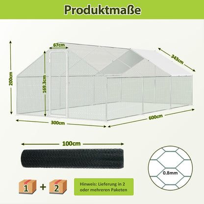 Kippenhok – Buitenren – Dierenhok – Vogelkantoor – Buitenkooi – Verzinkt Stalen Frame – Afmetingen 3x6x2 Meter