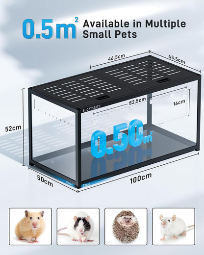 BUCATSTATE Hamsterkooi 3.0: Grote Metalen Rattenkooi Stapelbaar met Toegang aan de Bovenkant Eenvoudig te Monteren 100L x 50B x 52H CM Syrische Dwerghamster Tank voor Gerbil Muis (0,5m², Zwart)