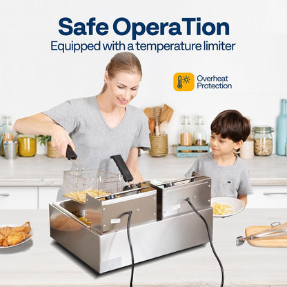 VIVOHOME 20L Oliefriteuse 5000W Grote dubbele friteuse met 60-minuten timer en traploze temperatuurregeling Professioneel met 2 frituurmanden voor commercieel en thuisgebruik