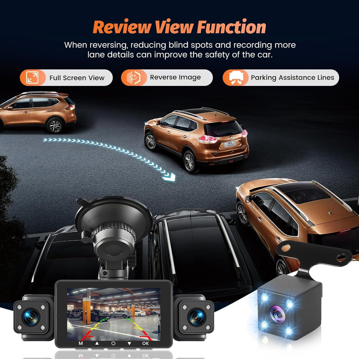 Roinvou 4K+1080P Dash CAM Auto, 5GHz WiFi Dashcam met SD-kaart 64GB, Autobewakingscamera met 3″ IPS-scherm, 170° groothoek, lusopname, G-sensor, nachtzicht