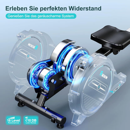 [2026 Test version] Rudergerät für Zuhause mit Magnet-Fitnesstrainer,Rudergerät 16 Stufen Widerstand,Indoor-Gerät für das Home-Gym, Cardio-Trainingsgerät, 160 kg Kapazität mit LCD-Monitor - QUORE