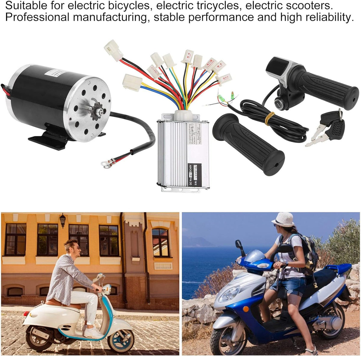 Elektrische Fiets Motor Conversie Kit, DIY 48V 1000W Motor Met Gashendel Toetsen Controller Voor Elektrische Scooter
