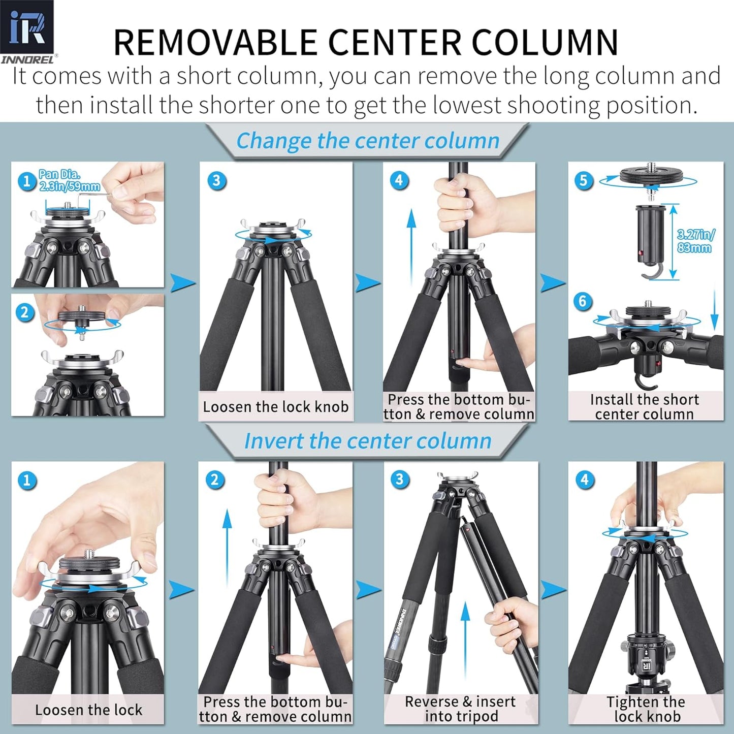 Koolstofvezel Statief - INNOREL GT324C Professionele Compact Statief voor Digitale Reflex Camera Robuuste Ondersteuning met Laag Zwaartekracht Centrale Kolom Speciaal Vorm