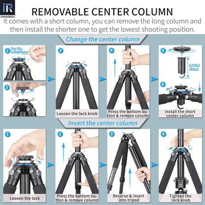 Koolstofvezel Statief - INNOREL GT324C Professionele Compact Statief voor Digitale Reflex Camera Robuuste Ondersteuning met Laag Zwaartekracht Centrale Kolom Speciaal Vorm