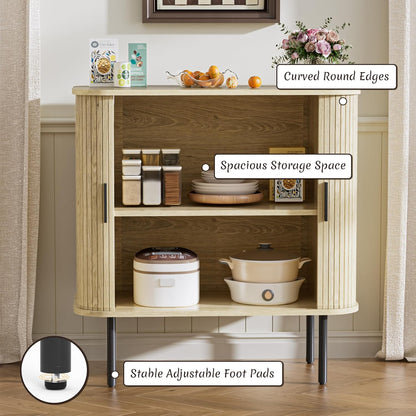 Keukenkast, sideboard met twee schuifdeuren, houten opbergkast met verstelbare planken, opbergkast voor keuken, eetkamer, woonkamer, houtkleuren