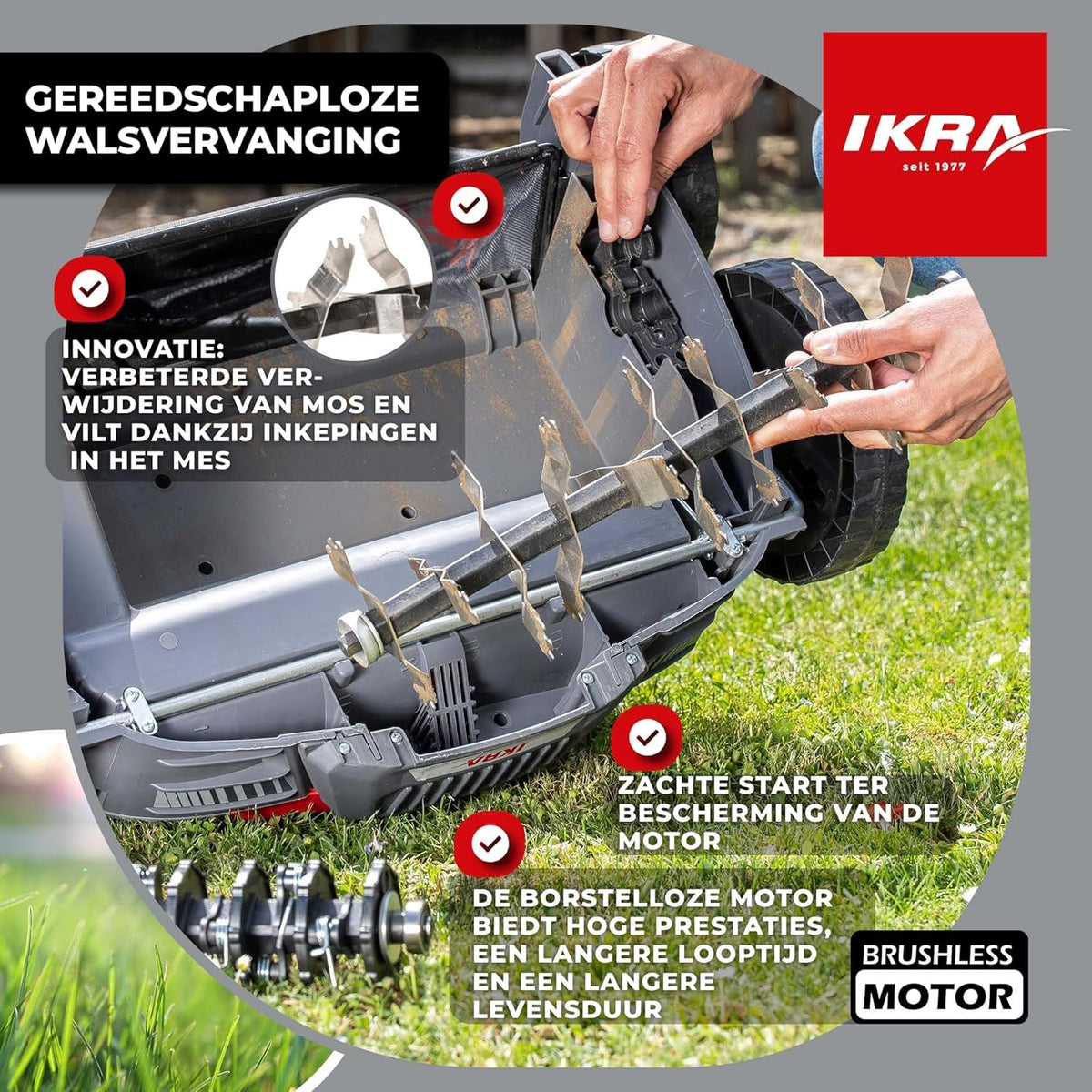 IKRA 36V accu 3in1 verticuteermachine gazonbeluchter IB-SR 36, 45l grasvanger, werkbreedte 36cm, compatibel met Bosch - QUORE