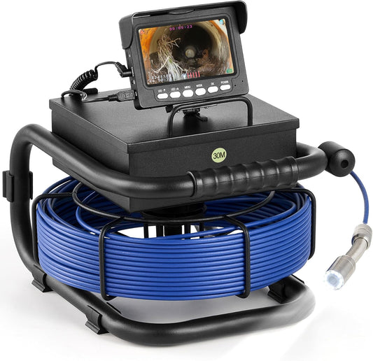 ZELCAN Inspectiecamera met 30 meter kabel en 4,3 inch lcd-scherm, videoinspectie voor buizen, waterdicht IP68, sonde met camera voor inspectieluizen voor afvoerbuizen