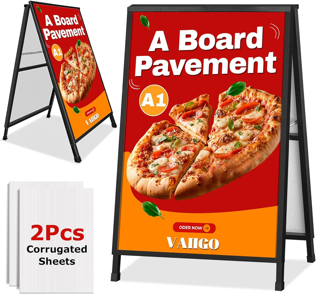 WIIGO A1 A Boards Pavement Signs A Frame Sign Board - Dubbelzijdige Sandwich A-Board Poster Sign Display Stand met 2 Anti-Glare Covers en Golfplaten voor Zaken, Restaurant, Reclame