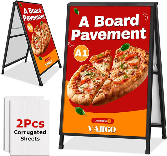 WIIGO A1 A Boards Pavement Signs A Frame Sign Board - Dubbelzijdige Sandwich A-Board Poster Sign Display Stand met 2 Anti-Glare Covers en Golfplaten voor Zaken, Restaurant, Reclame