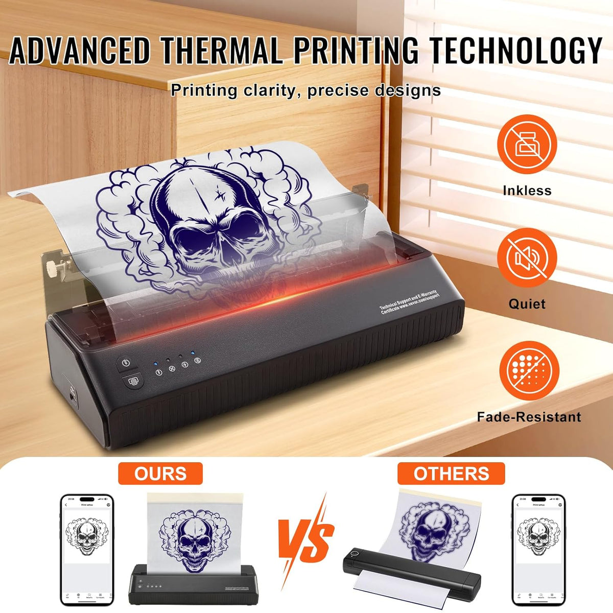 Tattoo Stencil Printer – Tattoo Printer – Tattoo Transferprinter – Tattoo Sjabloonprinter – Draadloze Tattoo Printer – Thermisch Printen Zonder Inkt – 2500mAh Draagbare Batterij