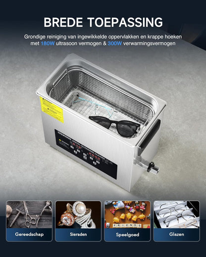 6L Ultrasoonreiniger – Ultrasone Reinigingsmachine – Schoonmaakapparaat – Ultrasone Cleaner – Ultrasone Wasbak – Roestvrijstalen Tank – Verwarming tot 80°C – Digitale Timer