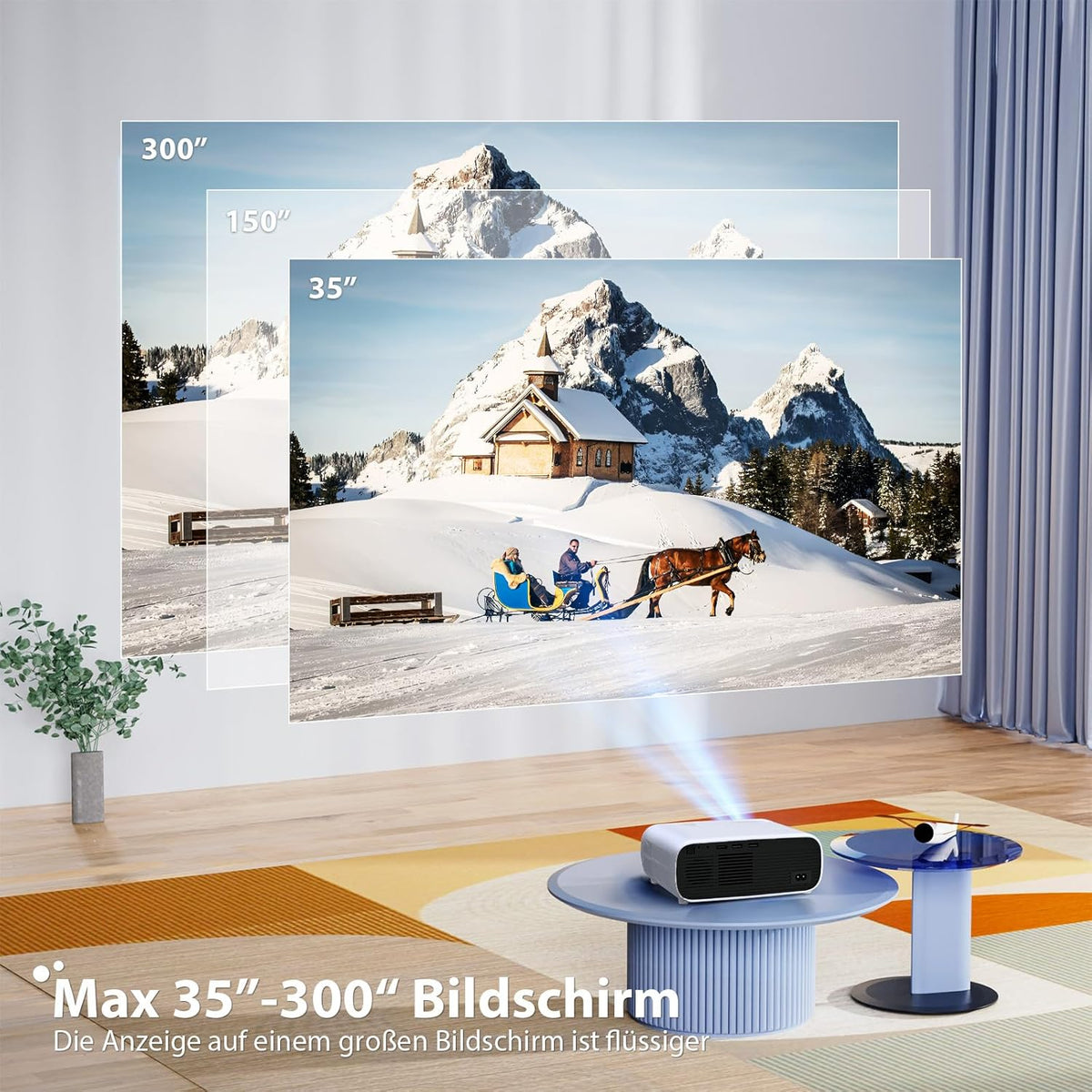 2025 high-performance projector, compatibel met Switch en PS5 zonder vertraging, projector met wifi en bluetooth, 20.000 lumen, 4K-compatibel, Full HD-resolutie 1080P, hoge helderheid