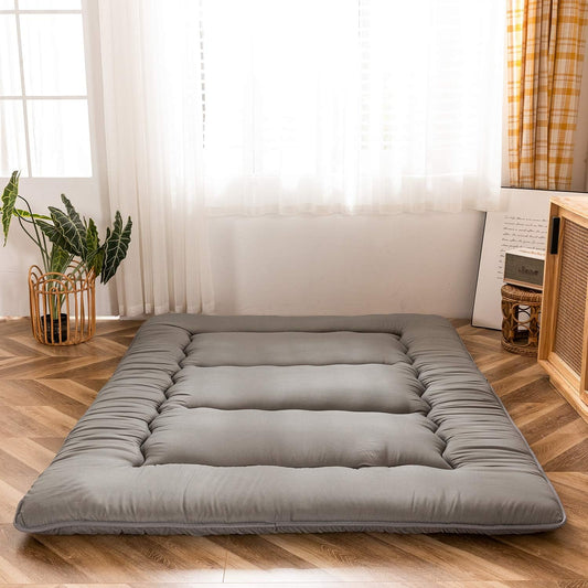 MAXYOYO Japanese Floor Mattress, Futon Mattress, Thicken Tatami Mat, Sleeping Pillow, Foldable, Roll-Up Mattress, Dormitory, Mattress, Floor Lounger, Pillow, Bed (Anthracite Grey, King Size)
