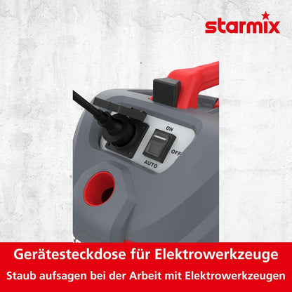 Starmix Flexo AP-1420 Nat- en droogzuiger met stopcontact, 1400 watt, industriële stofzuiger met reservoir van 20 liter, met blaasfunctie, filterreiniging max. 216 mbar, stofzuiger voor bouwplaats +