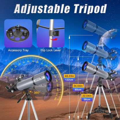 Telescoop, 80 mm diafragma 600 mm telescopen voor volwassenen, astronomische draagbare refractortelescoop voor kinderen en beginners, voor maansterobservatie met telefoonadapter en draagtas