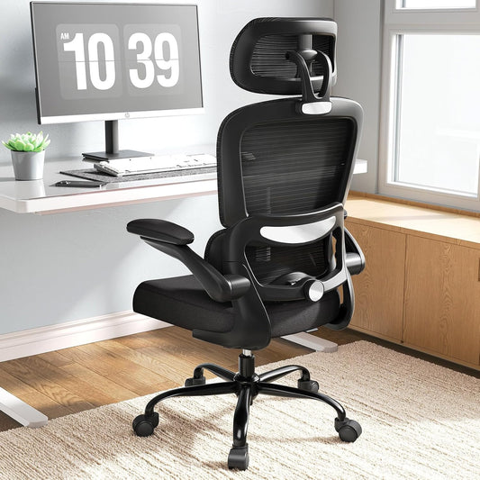 TRALT Bureaustoel, ergonomisch, bureaustoel met verstelbare lendensteun, hoofdsteun, gamingstoel, kantoorstoel, ergonomisch, 150 kg, voor grote mensen, zwart