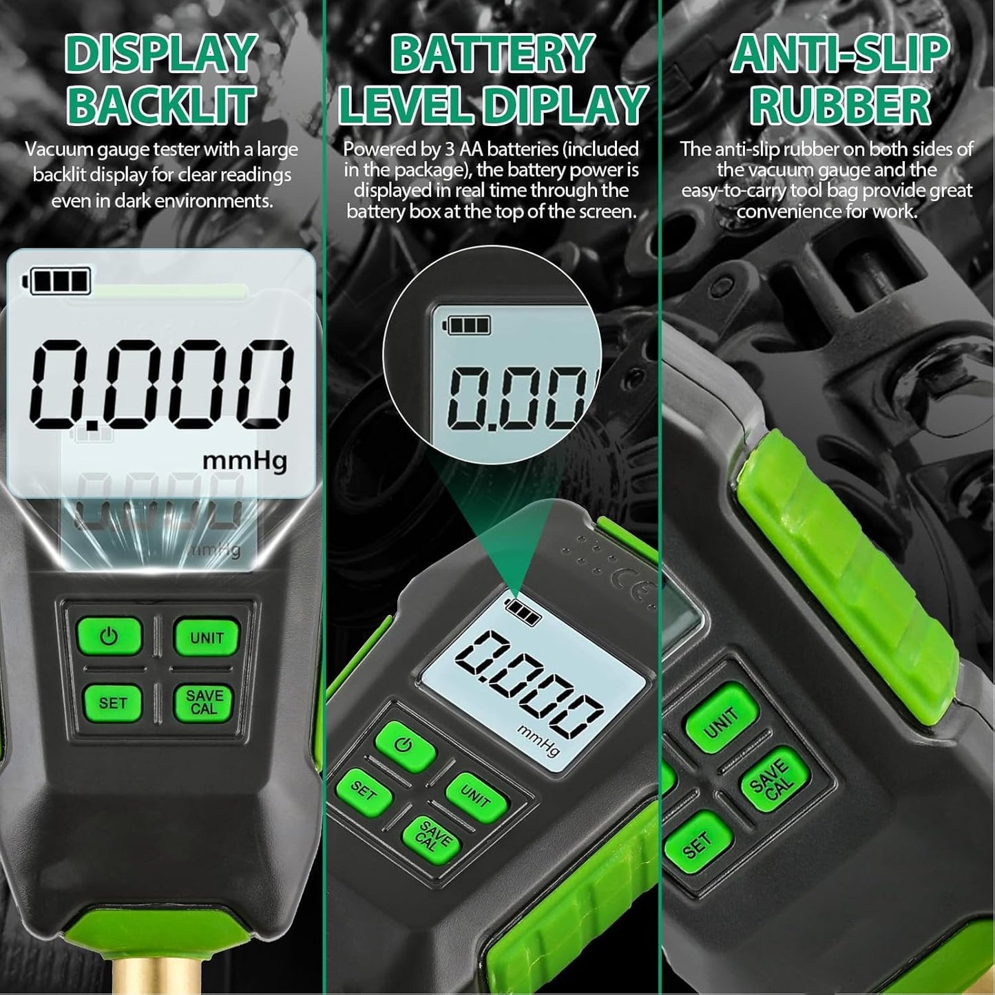 Digitale Vacuümmeter, 0-10.000 Pa HVAC-micronvacuümmetertester met Display met Achtergrondverlichting, Digitale Vacuümmicronmeterset voor Atmosferische Omgevingen