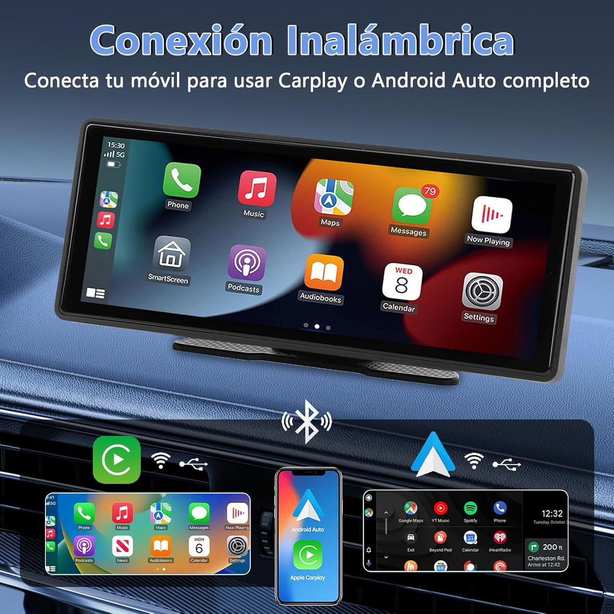 Pantalla Táctil Vink 10.26 Pulgadas, GPS-navigatie, Estéreo voor de auto, compatibel met CarPlay, Android Auto, Bluetooth, Bediening via Voz, GPS, AUX en FM