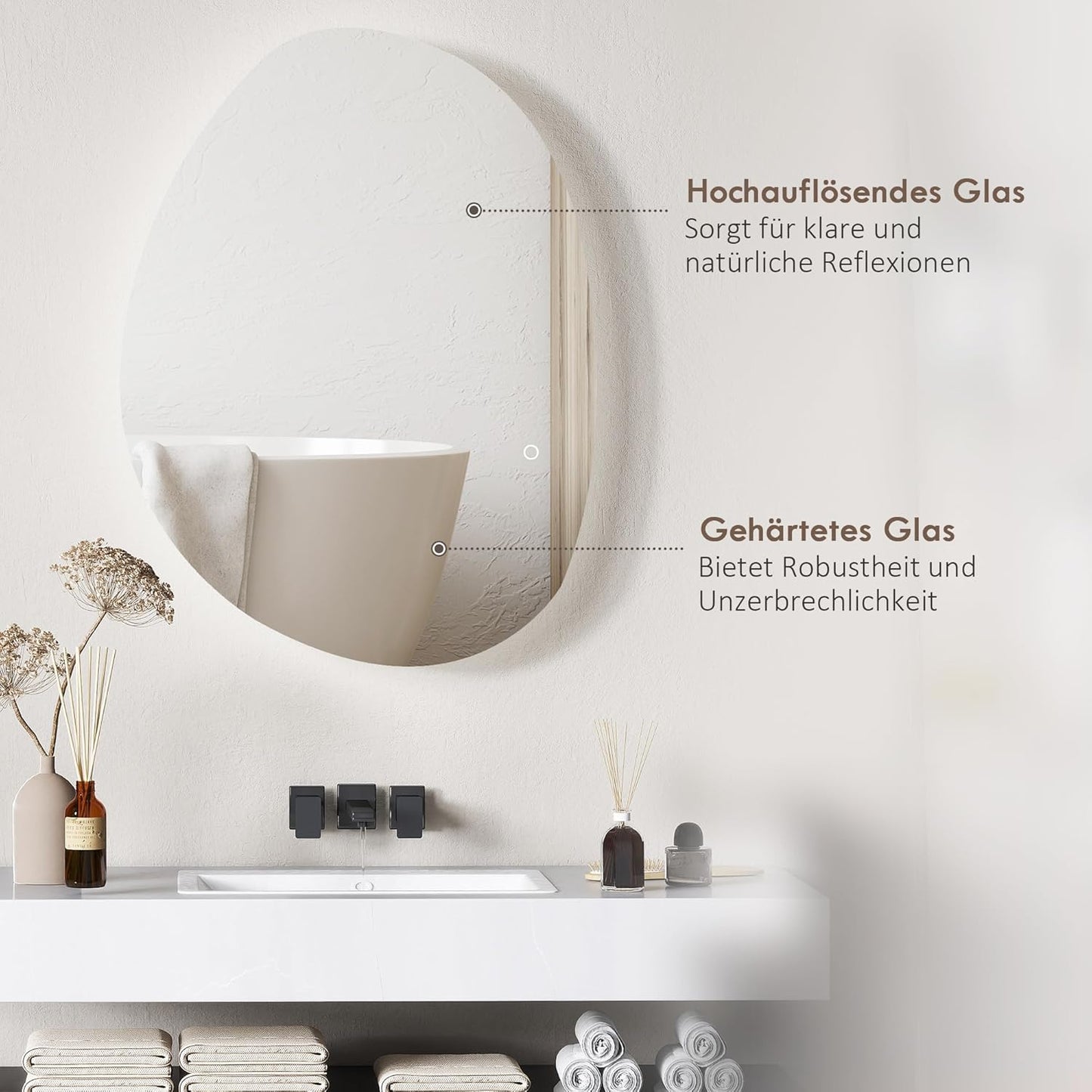 Badkamerspiegel – LED Spiegel – Verlichte Spiegel – Dimbare Spiegel – Wandspiegel – Anti-Condensfunctie – 80 x 60 cm Gehard Glas