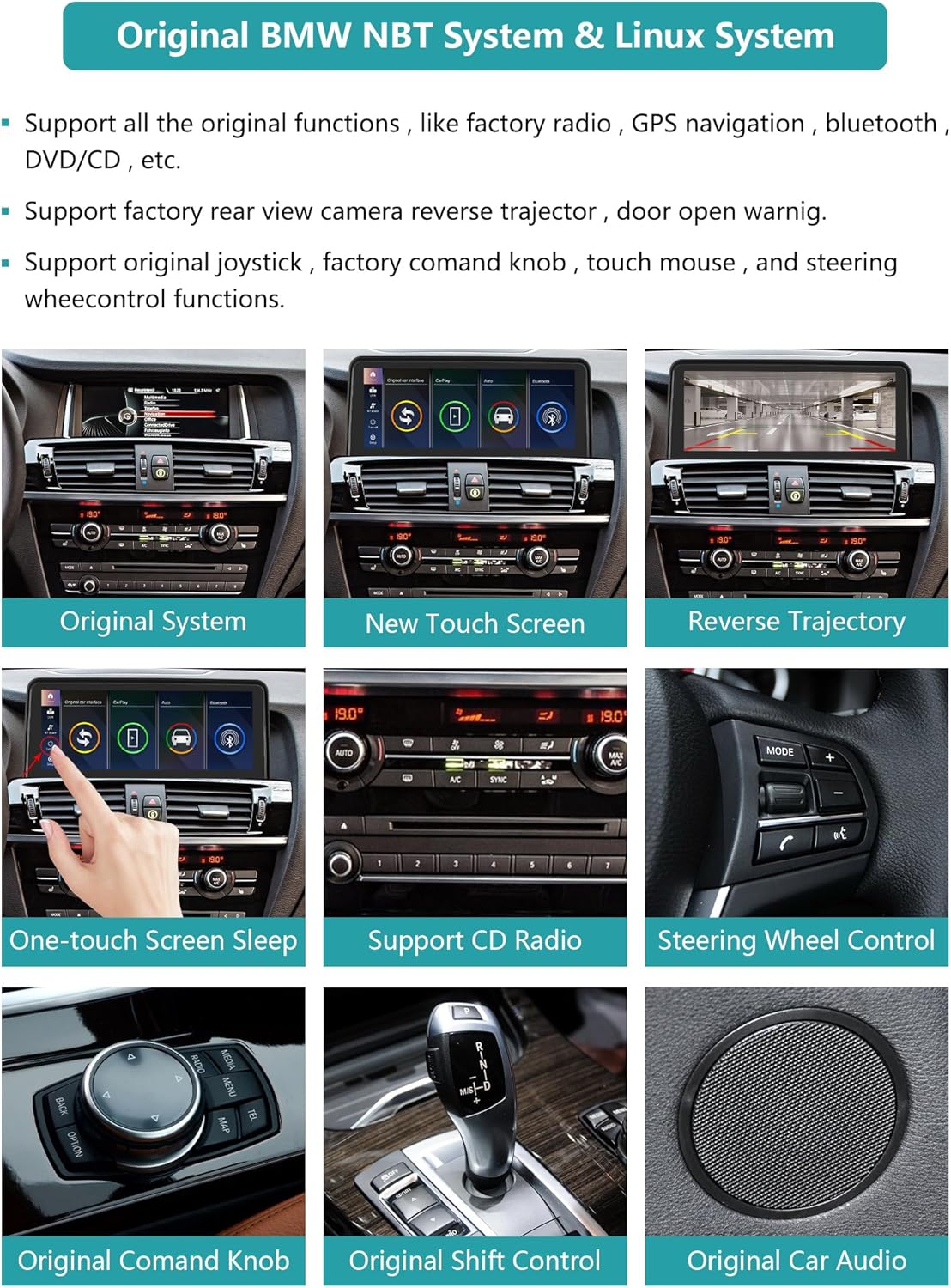 Ninetom 10,25 inch autoradio touchscreen voor 2013-2016 BMW X3/X4-serie F25 F26 met NBT-systeem, ondersteuning voor Apple CarPlay/Android Auto/Mirrorlink/navigatie, autoradio-upgrade