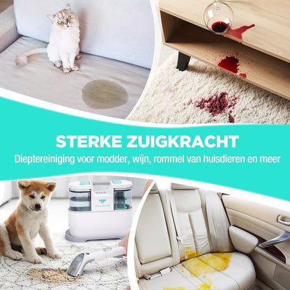 Draadloze Tapijtreiniger – Waszuiger – Vlekkenreiniger – Stoffen Reiniger – Stofzuiger – 12000 Pa Zuigkracht – Draagbaar & Stil 75dB
