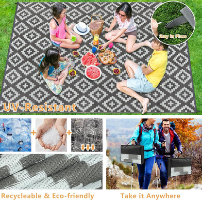 Buiten Vloerkleed - Buitenkleden - Buitentapijt - Opvouwbaar - UV-bestendig - Waterdicht - Buitenmatten - voor Buiten - Balkon - Strand - Picknick -Terras - Rechthoekig -  270 x 365 cm - Grijs
