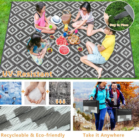 Buiten Vloerkleed - Buitenkleden - Buitentapijt - Opvouwbaar - UV-bestendig - Waterdicht - Buitenmatten - voor Buiten - Balkon - Strand - Picknick -Terras - Rechthoekig - 245 x 305 cm - Grijs