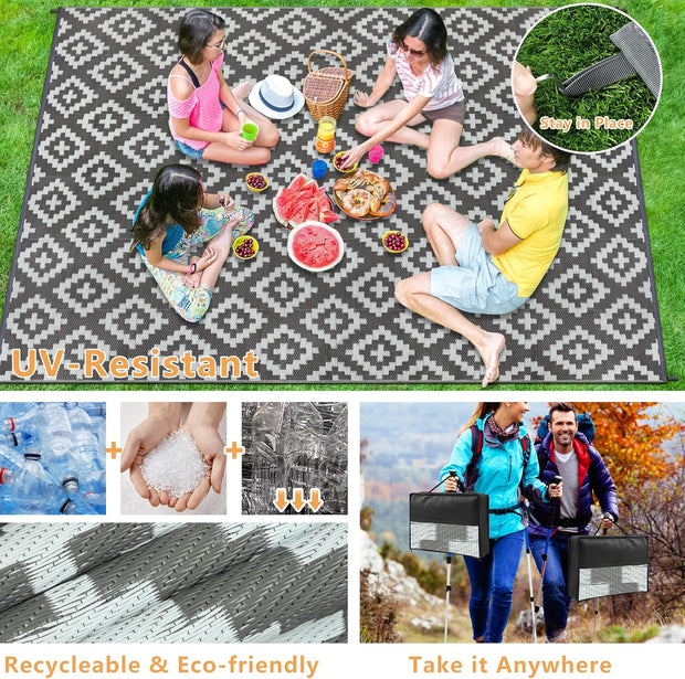 Buiten Vloerkleed - Buitenkleden - Buitentapijt - Opvouwbaar - UV-bestendig - Waterdicht - Buitenmatten - voor Buiten - Balkon - Strand - Picknick -Terras - Rechthoekig - 245 x 305 cm - Grijs