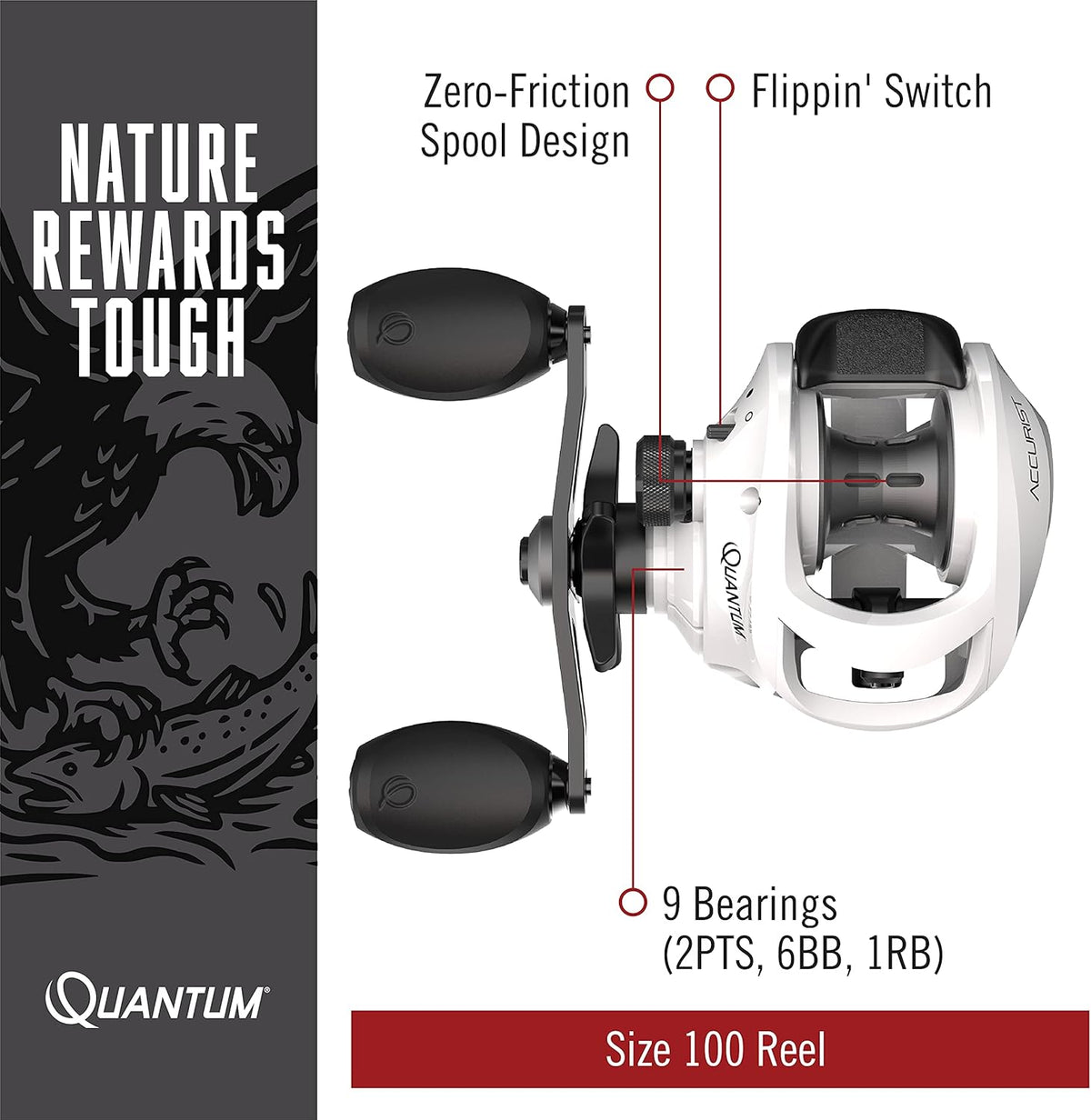 Quantum ACCURIST 100SZ RH BAITCAST Reel, wit, one size (AT100SPTA.BX2)
