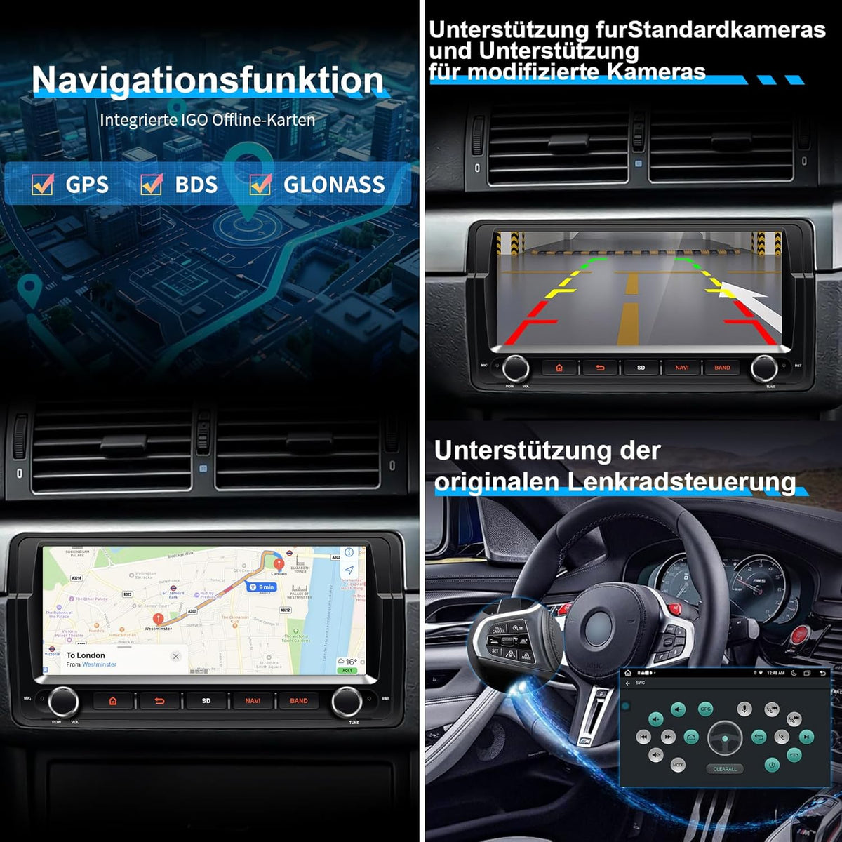 8,8'' Android 14 autoradio voor BMW E46 M3 / Rover 75 / MG ZT | 1-DIN in-dash radio met draadloos CarPlay & Android Auto | 4G LTE internet | 4GB RAM 64GB | GPS-navigatie | HD IPS touchscreen