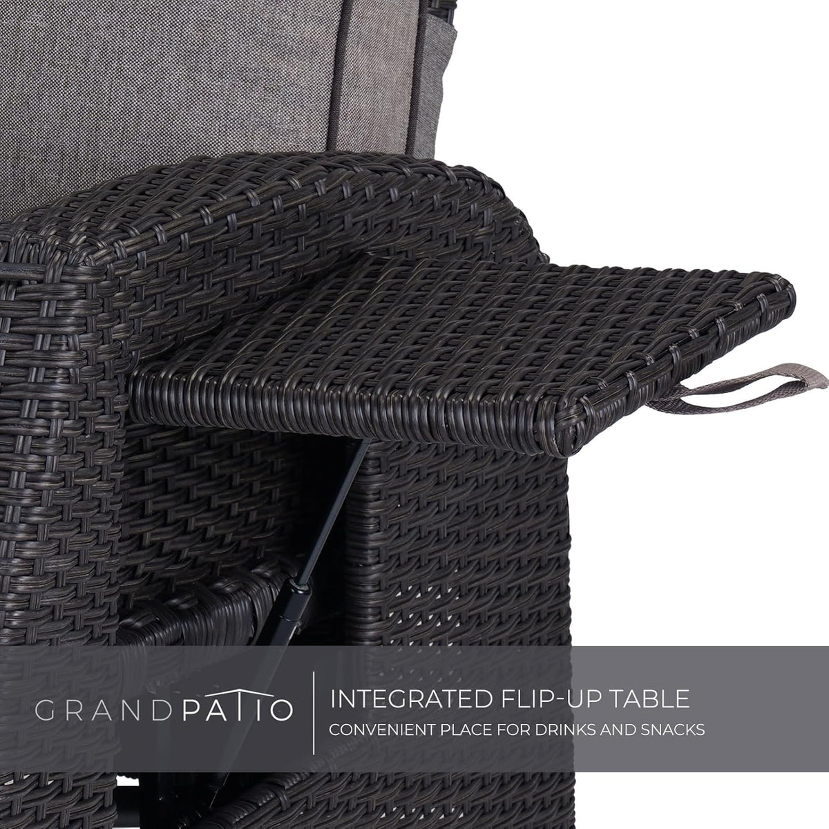 Grand patio Relaxstoel, ligstoel met zitkussen, aluminium frame, tuinstoel, verstelbare rugleuning, rotan zonneligstoel voor binnen, buiten (grijs zitkussen en bruin rotan)