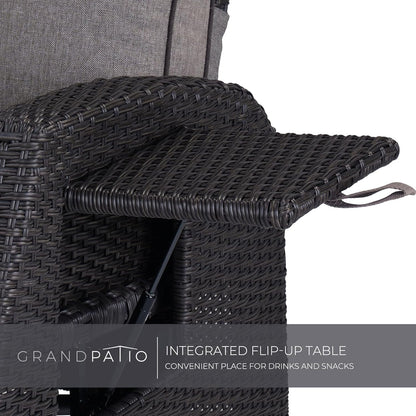 Grand patio Relaxstoel, ligstoel met zitkussen, aluminium frame, tuinstoel, verstelbare rugleuning, rotan zonneligstoel voor binnen, buiten (grijs zitkussen en bruin rotan)