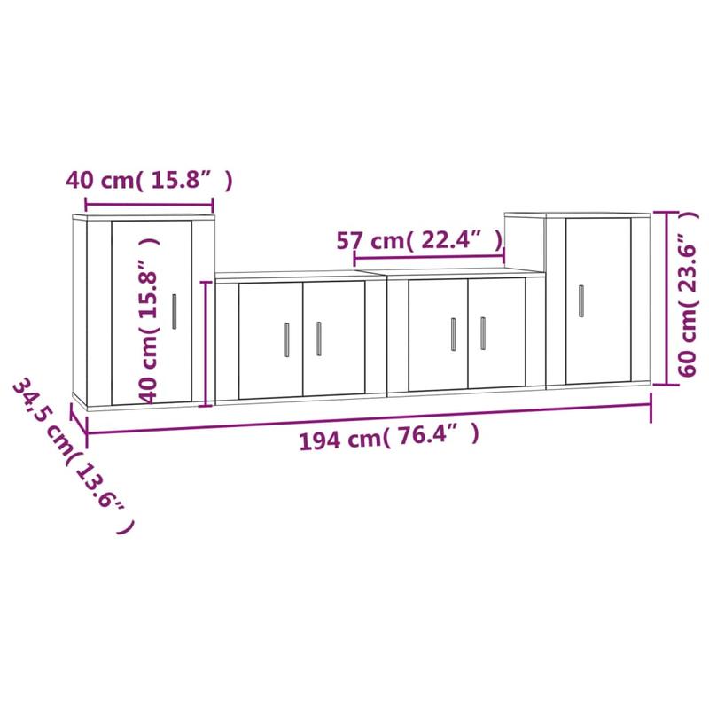4pcs Modern Minimalist TV Stand Set with Wall-Mounted Storage - Gray Sonoma Wood Media Console, Space-Saving Design with Open & Closed Cabinets, Engineered Wood Construction, Easy Assembly, 27-Inch Height, Ample Storage for L