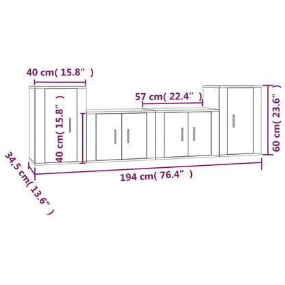 4pcs Modern Minimalist TV Stand Set with Wall-Mounted Storage - Gray Sonoma Wood Media Console, Space-Saving Design with Open & Closed Cabinets, Engineered Wood Construction, Easy Assembly, 27-Inch Height, Ample Storage for L