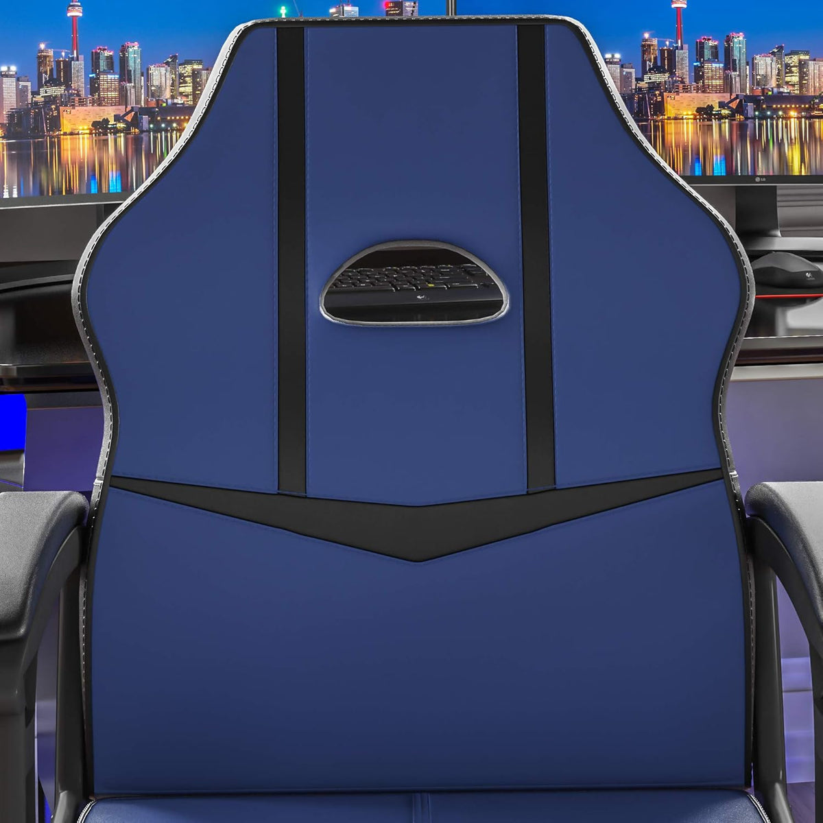 Gamingstoel – Bureaustoel – Gamestoel – Zwarte Blauw Stoel – Comfortabel – Verstelbare Hoogte & 360° Swivel