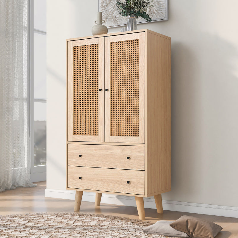 Kast – Dressoir – Opbergkast – Sideboard – Buffetkast – Eikenkleurig Spaanplaat Met Massief Dennenhouten Poot – 2 Deuren En 2 Lades – 60x40x120 cm