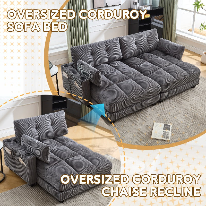 Palmen Stoel – Lounge Stoel – Relaxstoel – Recliner – Zetel – Met Fluffy Gestreepte Kussens – Met 3 Bekerhouders & Zijvak – Stevig Metalen Frame – Met Zachte Bekleding
