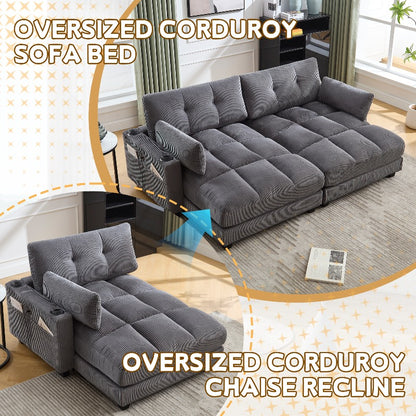 Palmen Stoel – Lounge Stoel – Relaxstoel – Recliner – Zetel – Met Fluffy Gestreepte Kussens – Met 3 Bekerhouders & Zijvak – Stevig Metalen Frame – Met Zachte Bekleding