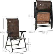 Tuinstoelen - Klapstoel - Vouwstoel - Campingstoel - Buitenstoelen - Verstelbaar Rugleuning - Armleuningen - Opklapbaar - 7-voudig - voor - Terras - Tuin - Camping - PE Rotan - Staal - 58 x 71 x 111 cm - Zwart/Donkerbruin