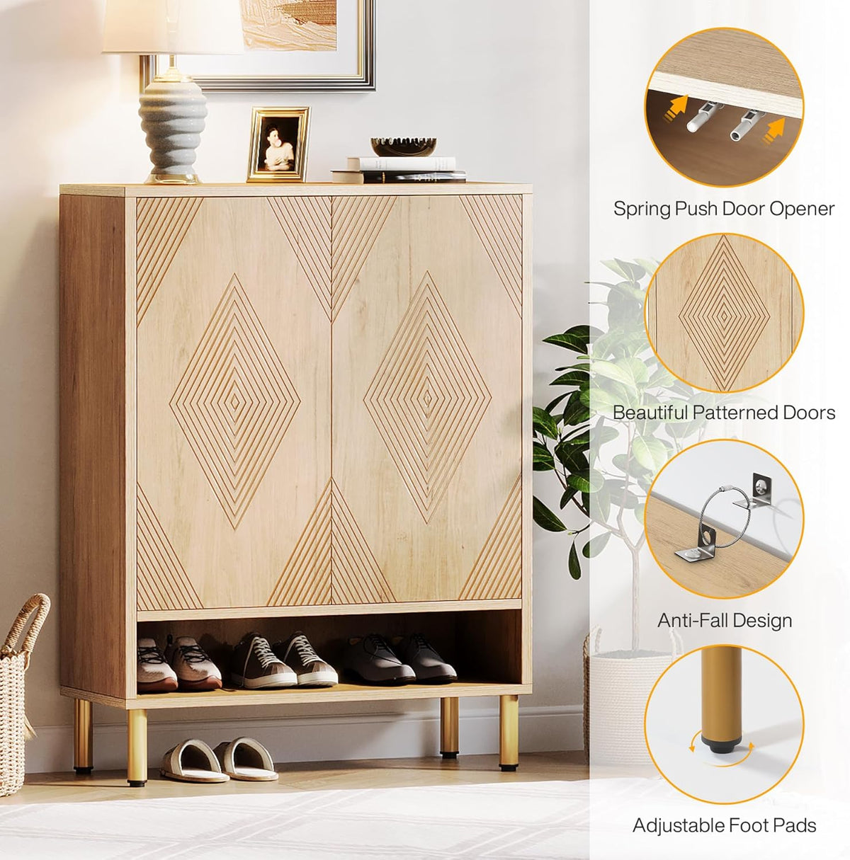Tribesigns Shoe Cabinet with 2 Doors, 73 x 35 x 115 cm, 6 Tier Retro Shoe Rack, Shoe Drawer for 25 Pairs of Shoes Rack, Shoe Cabinet, Wooden Shelf, Organiser for Entrance, Hallway, Living Room (Brown)