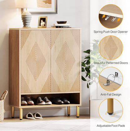 Tribesigns Shoe Cabinet with 2 Doors, 73 x 35 x 115 cm, 6 Tier Retro Shoe Rack, Shoe Drawer for 25 Pairs of Shoes Rack, Shoe Cabinet, Wooden Shelf, Organiser for Entrance, Hallway, Living Room (Brown)