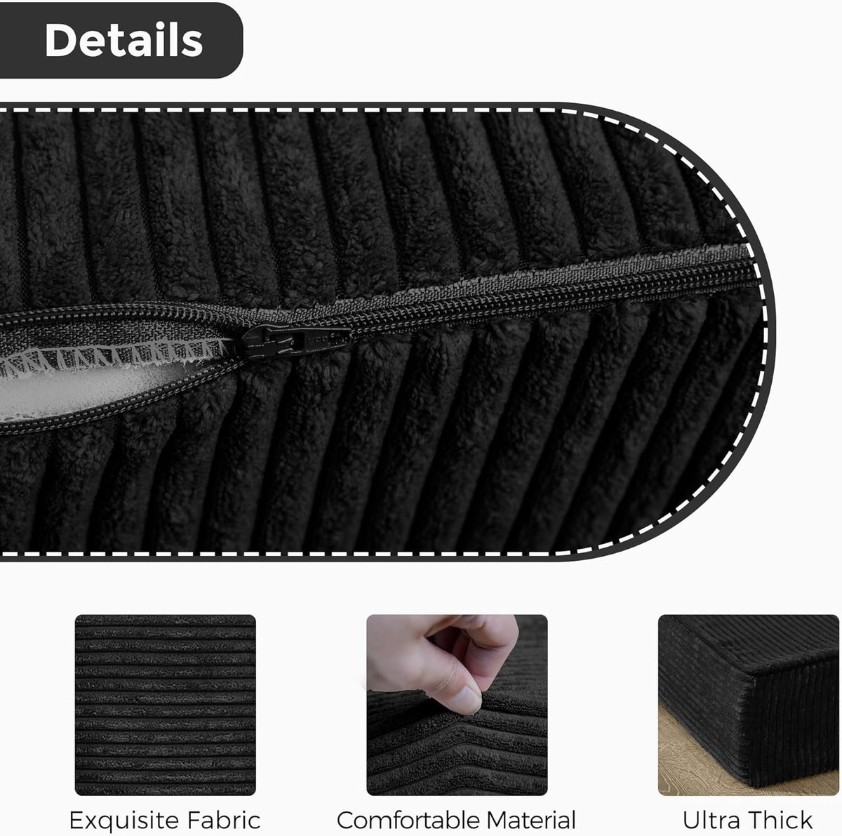 MAXYOYO Vouwmatras van Corduroy, Drievoudig Vouwmatras op de Vloer 10 cm Dik met Wasbare Hoes, Opvouwbaar in Drie, Ruimtebesparend voor Gasten (Zwart, King)
