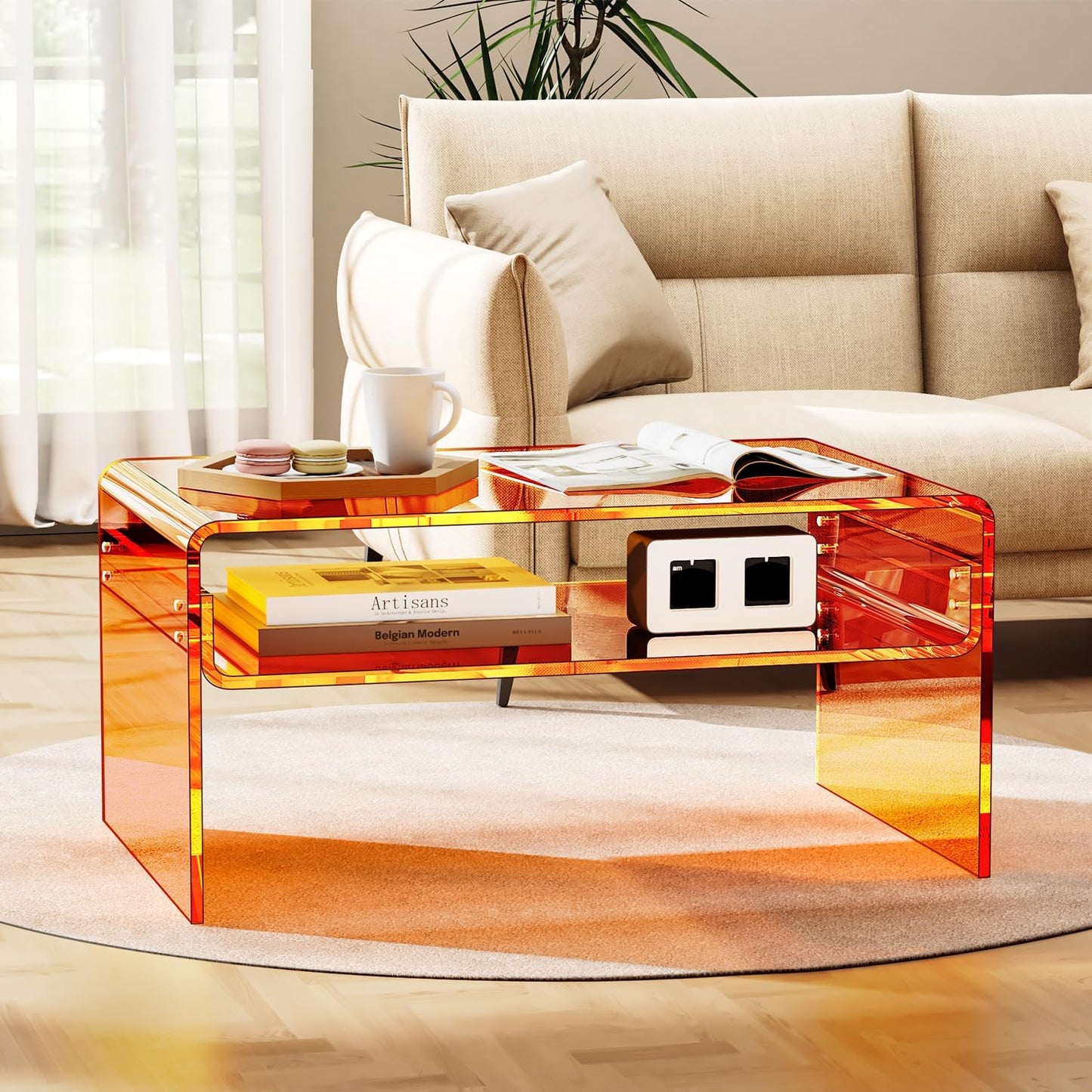 Acryl Salontafel, Transparant Helder Acryl Tafel (Oranje, 50 cm)
